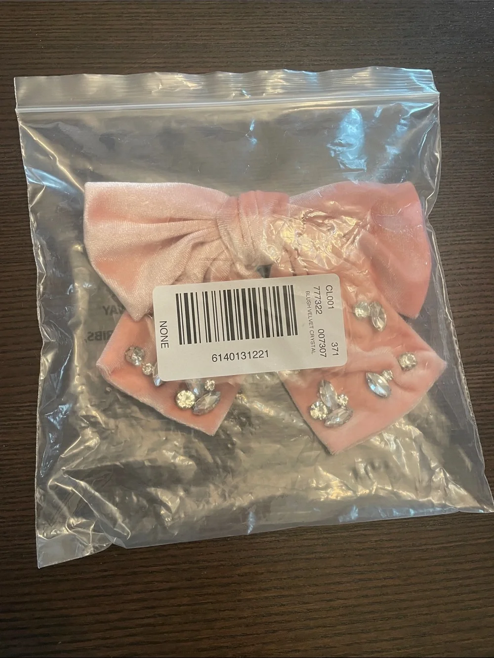 NWT Loft Blush Velvet Bow Hair Clip with Crystal Embellishment